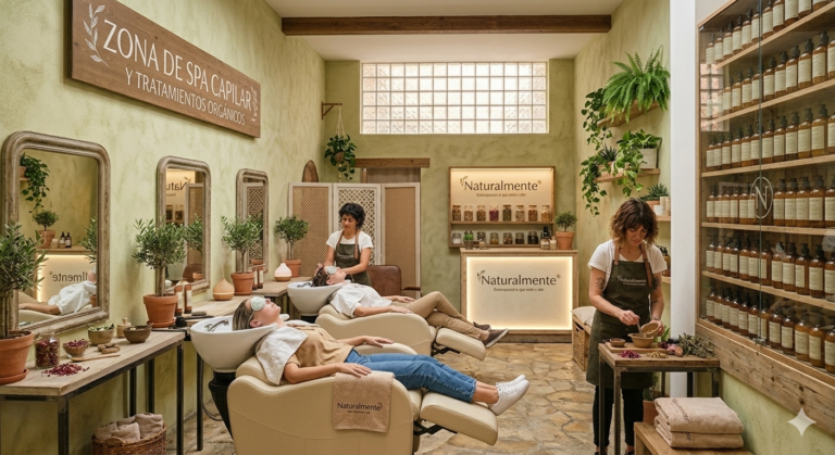 Zona de spa capilar y tratamientos orgánicos